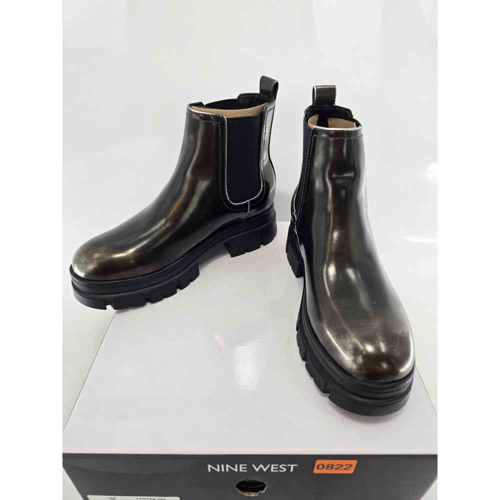 Nine West Kimma Chelsea Boots Womens 6.5 Pewter Metallic Lug Sole - New